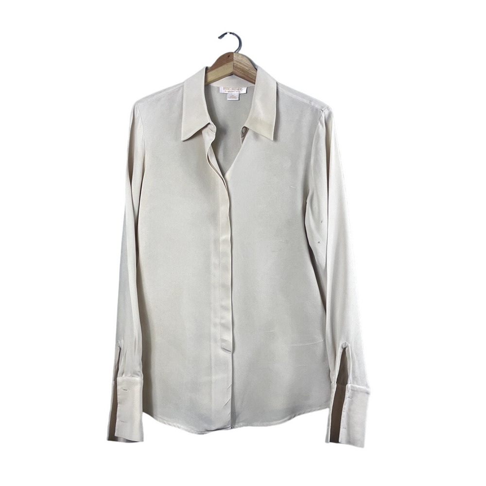 Vintage Pale Yellow Silk Brooks Brothers Button Up Shirt 10
